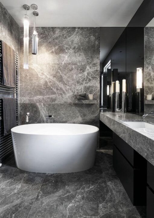 Elegant Grey Limestone Bathroom CDK Stone