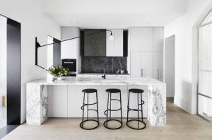Arabescato Vagli Marble Benchtop & Elegant Grey Limestone Splashback Natural Stone CDK Stone