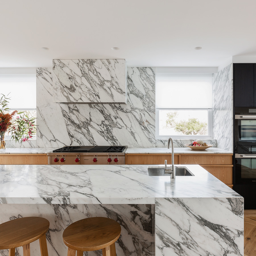 Natural Stone on kitchen bench tops and splash backs