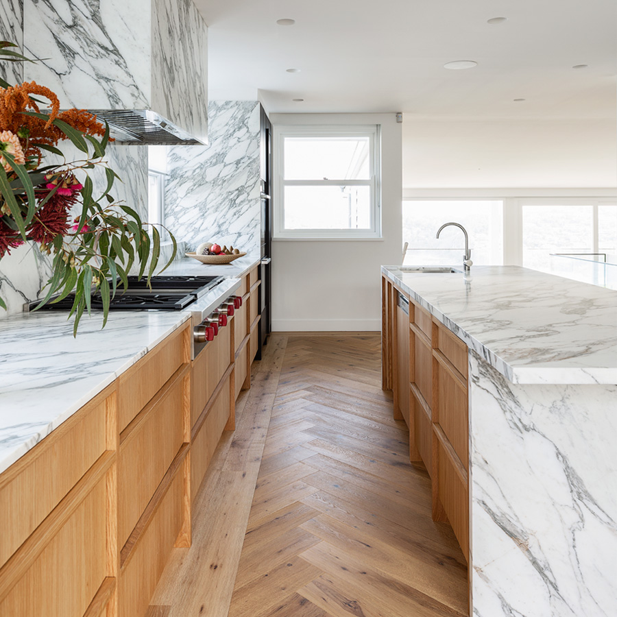 Natural Stone on kitchen bench tops and splash backs